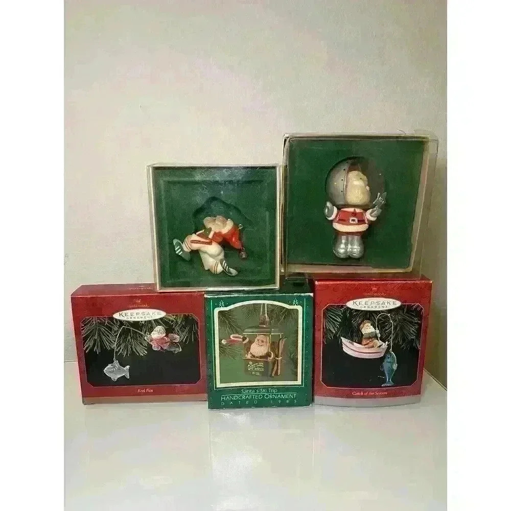 Vintage Hallmark Keepsake Santa Ornament Bundle 80s & 90s In Boxes Used 5 Total